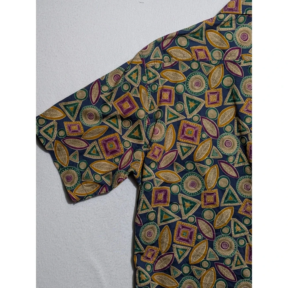 Claiborne Mens Short Sleeve‎ Button Down Shirt Geometric Print Blue Size M